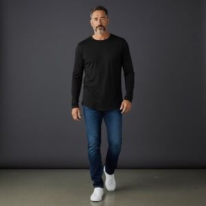 Kit and Ace Men's Stretch Long Sleeve V-Neck‎ Jersey T-Shirt Black Size Medium